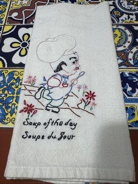 Vintage 
Embroidered Chef Tea Towel - 'Soup of the Day'
